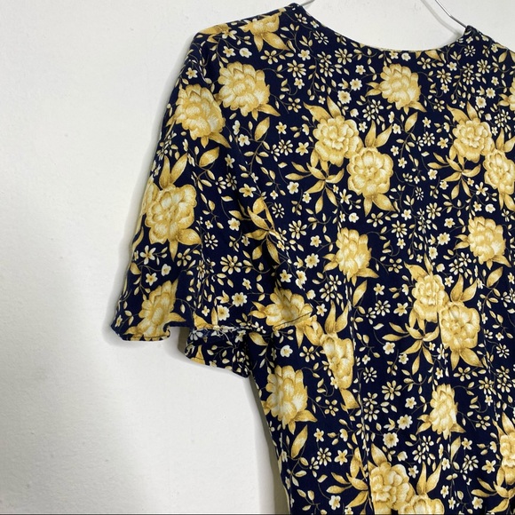 Vintage Betsy Lauren Dark Romantic Floral Short Sleeve Midi Dress Size Medium - Picture 8 of 8